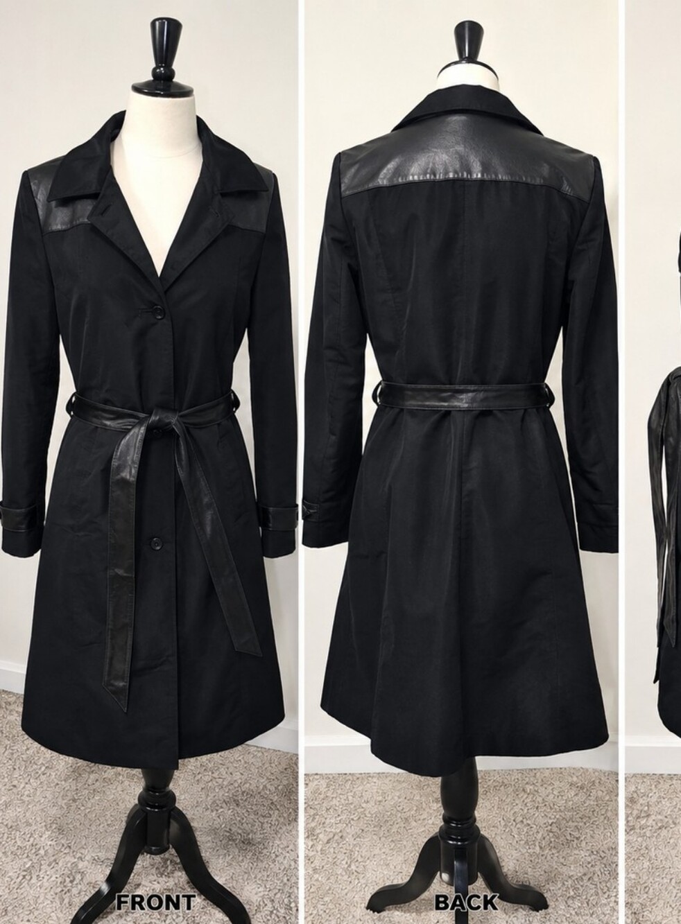 Andrew Marc Leather Trim Trench Coat